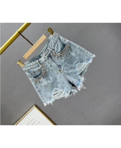 Ripped denim shorts women's 2022 new summer high-waisted diamond wide-leg short pants $56.14 - Jeans