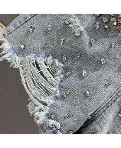 Ripped denim shorts women's 2022 new summer high-waisted diamond wide-leg short pants $56.14 - Jeans