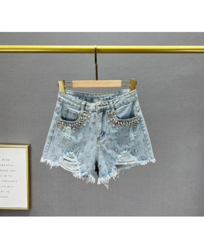 Ripped denim shorts women's 2022 new summer high-waisted diamond wide-leg short pants $56.14 - Jeans