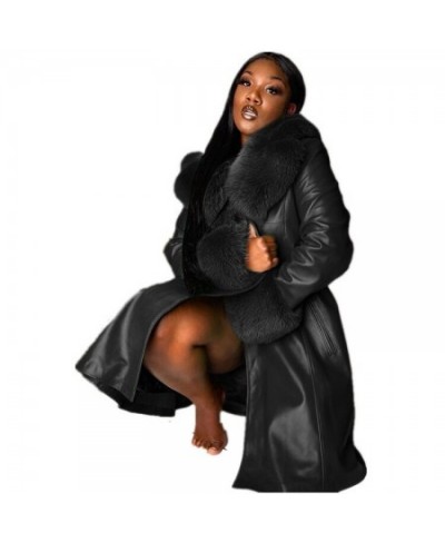 S-5XL Women Leather Coat Fur Collar Winter Fashion Lapel Long Sleeve PU Casual Single Breasted Womens Jackets $93.12 - Jacket...