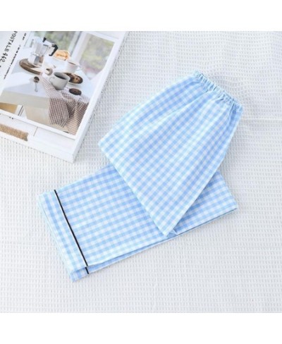 Thick Pajamas 100% Cotton Sleep Bottoms Women Plaid Japanese Style Spring Summer Cotton Home Pants Loose Large Size Trousers ...