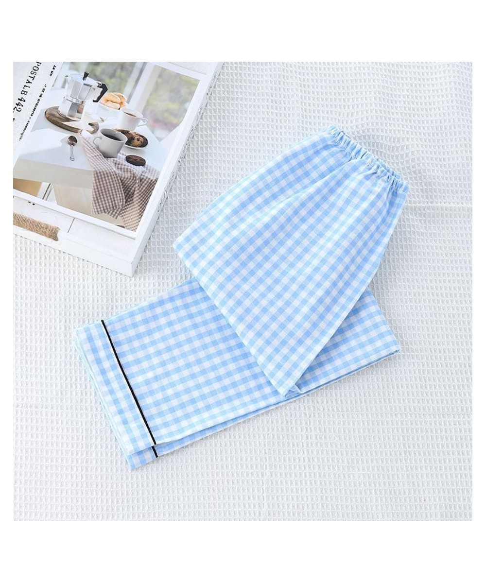 Thick Pajamas 100% Cotton Sleep Bottoms Women Plaid Japanese Style Spring Summer Cotton Home Pants Loose Large Size Trousers ...