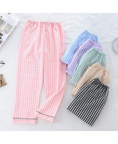 Thick Pajamas 100% Cotton Sleep Bottoms Women Plaid Japanese Style Spring Summer Cotton Home Pants Loose Large Size Trousers ...