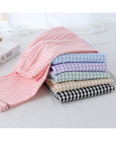 Thick Pajamas 100% Cotton Sleep Bottoms Women Plaid Japanese Style Spring Summer Cotton Home Pants Loose Large Size Trousers ...