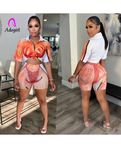 3D Printed Women 2 Piece Set Short Sleeve Lapel Sweatshirts Cycling Shorts Matching Set 2022 Summer Fitness Workout Tracksuit...