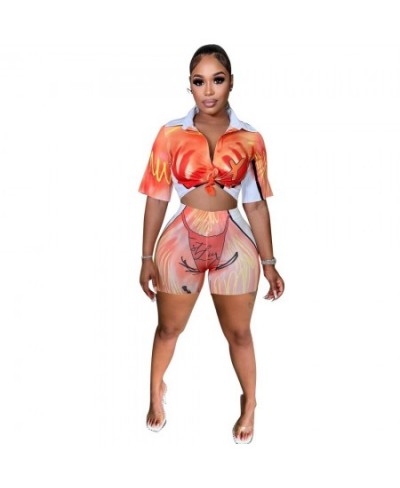 3D Printed Women 2 Piece Set Short Sleeve Lapel Sweatshirts Cycling Shorts Matching Set 2022 Summer Fitness Workout Tracksuit...