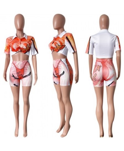 3D Printed Women 2 Piece Set Short Sleeve Lapel Sweatshirts Cycling Shorts Matching Set 2022 Summer Fitness Workout Tracksuit...