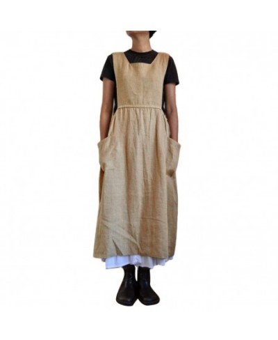 Dresses for Women 2023 Solid Color Sleeveless Square Neck Pockets Cotton Linen Apron Loose Long Dress Casual Overalls $33.17 ...