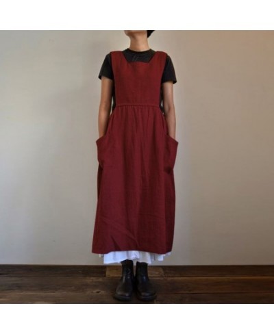 Dresses for Women 2023 Solid Color Sleeveless Square Neck Pockets Cotton Linen Apron Loose Long Dress Casual Overalls $33.17 ...