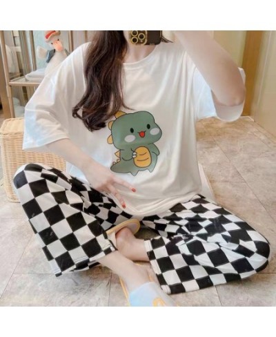 Autumn Spring Loungewear Women O Neck Pjs Women Homesuit Homeclothes Fashion Cartoon Printing Short Sleeve Long Pants Pj Set ...