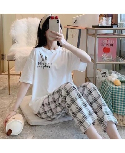 Autumn Spring Loungewear Women O Neck Pjs Women Homesuit Homeclothes Fashion Cartoon Printing Short Sleeve Long Pants Pj Set ...