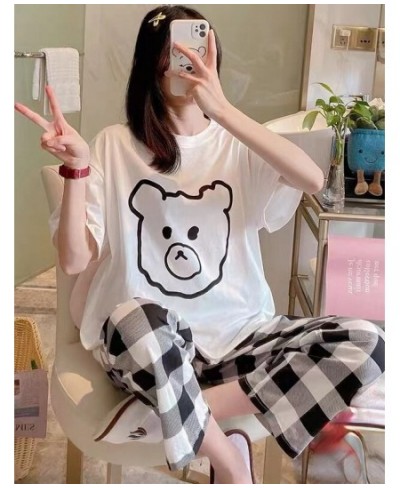 Autumn Spring Loungewear Women O Neck Pjs Women Homesuit Homeclothes Fashion Cartoon Printing Short Sleeve Long Pants Pj Set ...