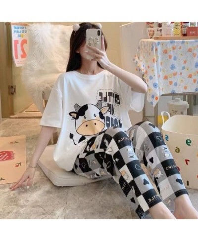 Autumn Spring Loungewear Women O Neck Pjs Women Homesuit Homeclothes Fashion Cartoon Printing Short Sleeve Long Pants Pj Set ...