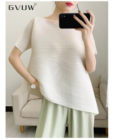 Pleated Irregular Short Sleeve T-shirt Solid Color Pullover Loose Round Collar Slim Fit 2023 Summer Female Clothing 17D391 $3...