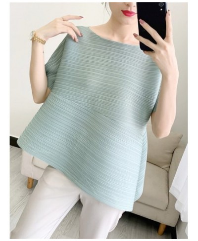 Pleated Irregular Short Sleeve T-shirt Solid Color Pullover Loose Round Collar Slim Fit 2023 Summer Female Clothing 17D391 $3...