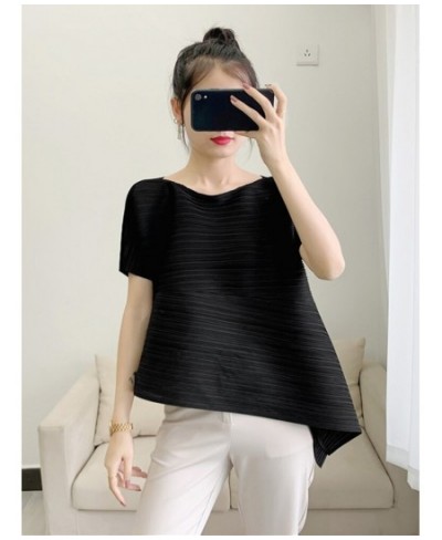 Pleated Irregular Short Sleeve T-shirt Solid Color Pullover Loose Round Collar Slim Fit 2023 Summer Female Clothing 17D391 $3...