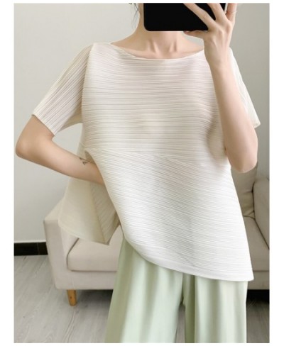 Pleated Irregular Short Sleeve T-shirt Solid Color Pullover Loose Round Collar Slim Fit 2023 Summer Female Clothing 17D391 $3...