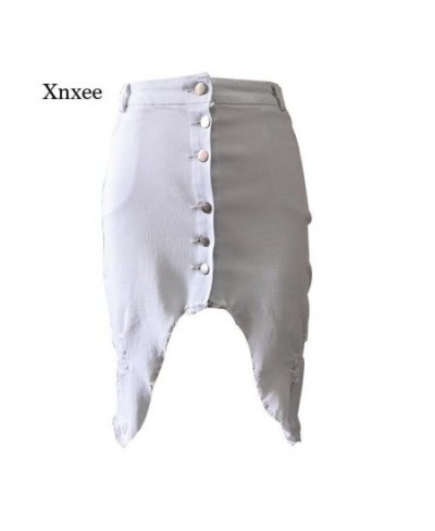 Summer Women's Ripped Denim Skirt Single-Breasted Brushed Decorative Irregular Hem Clothing Women's Solid Color Sexy $51.20 -...