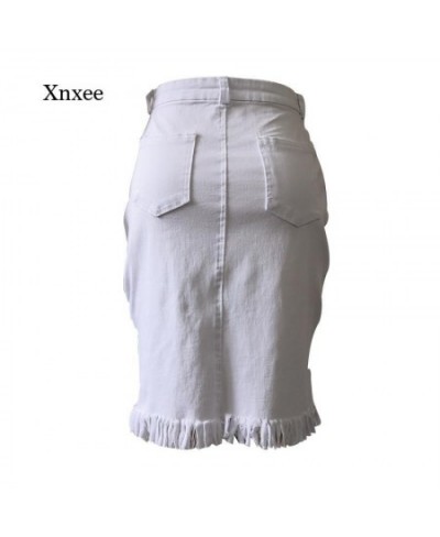 Summer Women's Ripped Denim Skirt Single-Breasted Brushed Decorative Irregular Hem Clothing Women's Solid Color Sexy $51.20 -...