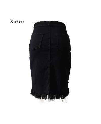 Summer Women's Ripped Denim Skirt Single-Breasted Brushed Decorative Irregular Hem Clothing Women's Solid Color Sexy $51.20 -...