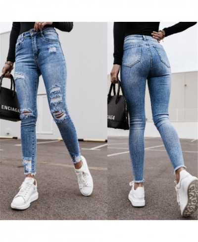 High Waist Jeans For Women Ripped Hole Jeans Button Pocket Elastic Trousers Slim Denim Women's Jeans Push Up Streetwear Fashi...