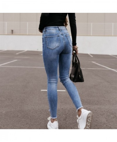 High Waist Jeans For Women Ripped Hole Jeans Button Pocket Elastic Trousers Slim Denim Women's Jeans Push Up Streetwear Fashi...