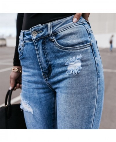 High Waist Jeans For Women Ripped Hole Jeans Button Pocket Elastic Trousers Slim Denim Women's Jeans Push Up Streetwear Fashi...