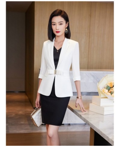 Orange Women Skirt Suit 2023 Summer White Black Chic And Elegant 2 Piece Jacket Sets Office Ladies Work Wear Short Sets $88.4...