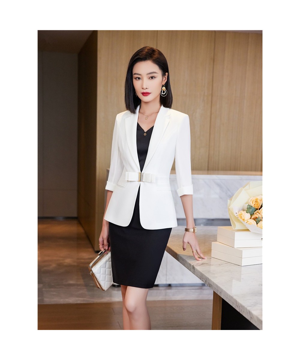 Orange Women Skirt Suit 2023 Summer White Black Chic And Elegant 2 Piece Jacket Sets Office Ladies Work Wear Short Sets $88.4...