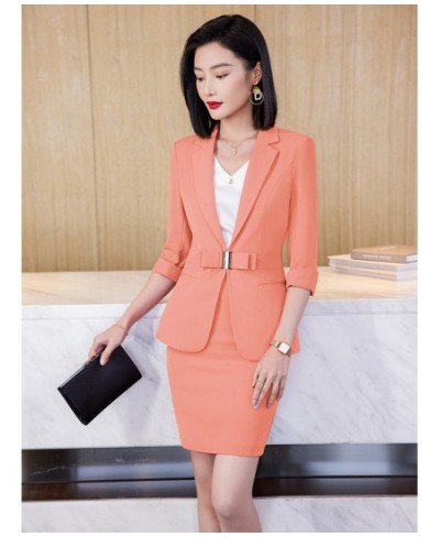 Orange Women Skirt Suit 2023 Summer White Black Chic And Elegant 2 Piece Jacket Sets Office Ladies Work Wear Short Sets $88.4...