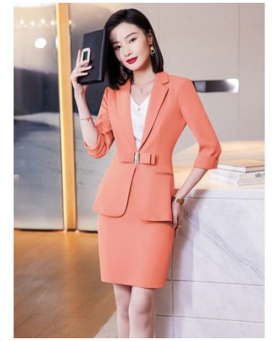 Orange Women Skirt Suit 2023 Summer White Black Chic And Elegant 2 Piece Jacket Sets Office Ladies Work Wear Short Sets $88.4...