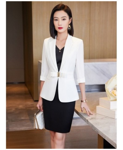 Orange Women Skirt Suit 2023 Summer White Black Chic And Elegant 2 Piece Jacket Sets Office Ladies Work Wear Short Sets $88.4...