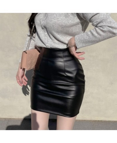 Black Mini Pu Leather Skirt Women Korean Fashion High-Waisted Elasticity Punk Style Bodycon Goth Sexy Skirts Female $28.75 - ...