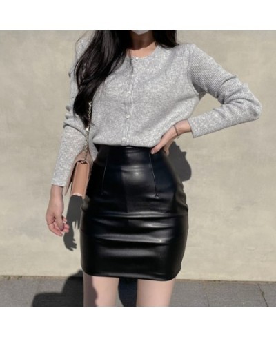 Black Mini Pu Leather Skirt Women Korean Fashion High-Waisted Elasticity Punk Style Bodycon Goth Sexy Skirts Female $28.75 - ...