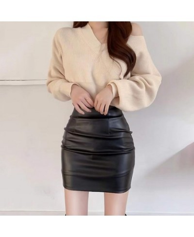 Black Mini Pu Leather Skirt Women Korean Fashion High-Waisted Elasticity Punk Style Bodycon Goth Sexy Skirts Female $28.75 - ...