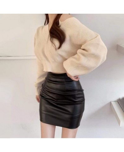 Black Mini Pu Leather Skirt Women Korean Fashion High-Waisted Elasticity Punk Style Bodycon Goth Sexy Skirts Female $28.75 - ...