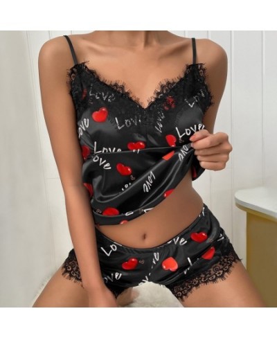 2022 Lace Pijama Dot Print Women's Pajama Sets V-Neck Stretch Satin Sexy Lingerie Sleepwear Pajamas Home Wear Nightwear $26.3...