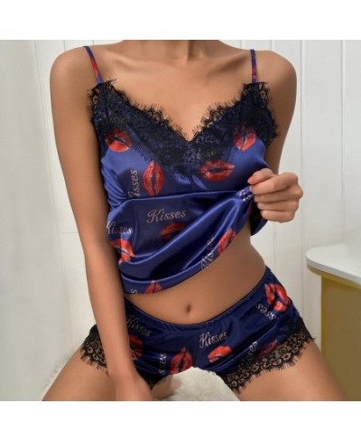 2022 Lace Pijama Dot Print Women's Pajama Sets V-Neck Stretch Satin Sexy Lingerie Sleepwear Pajamas Home Wear Nightwear $26.3...