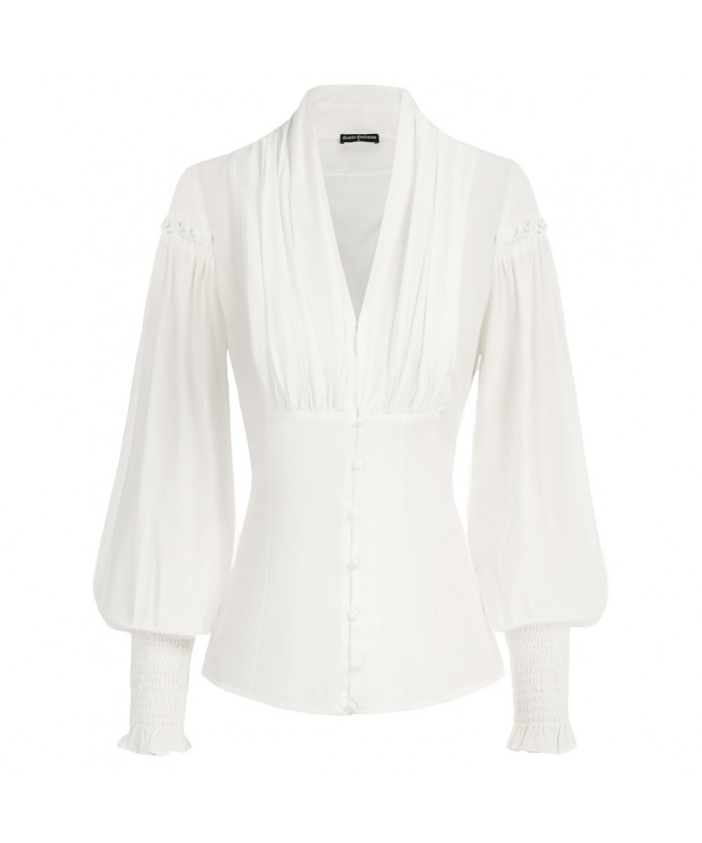 Women Renaissance Ruched Shirt Victorian Long Sleeves V-Neck Button-up Ruffle Blouse Elegant Dressy Shirt Business Tops A30 $...