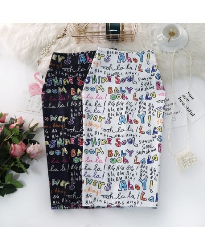 Women's Pencil Skirts letters Printed Graphic Summer Autumn High Waist Slit Tube faldas Woman Stretch Skirt Female $39.27 - S...