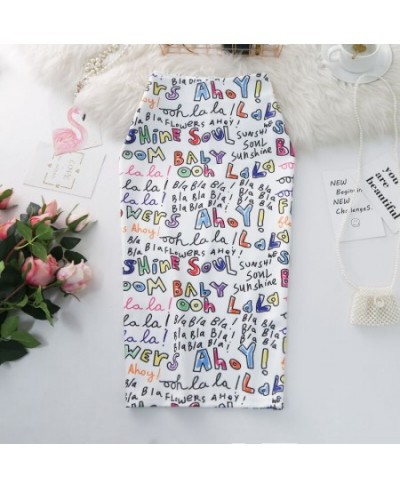 Women's Pencil Skirts letters Printed Graphic Summer Autumn High Waist Slit Tube faldas Woman Stretch Skirt Female $39.27 - S...