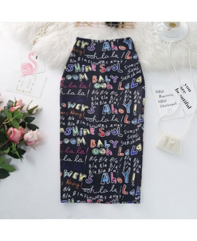 Women's Pencil Skirts letters Printed Graphic Summer Autumn High Waist Slit Tube faldas Woman Stretch Skirt Female $39.27 - S...