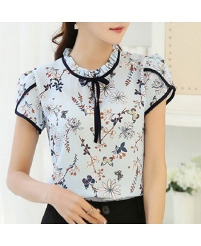 Fashionable Elegant Women Floral Print Blouse Short Sleeve Loose Chiffon Shirt For Daily Office $18.33 - Women Tops