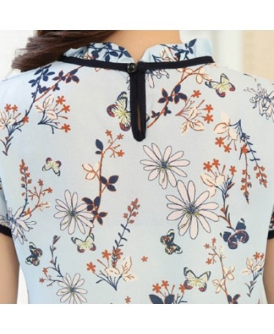 Fashionable Elegant Women Floral Print Blouse Short Sleeve Loose Chiffon Shirt For Daily Office $18.33 - Women Tops