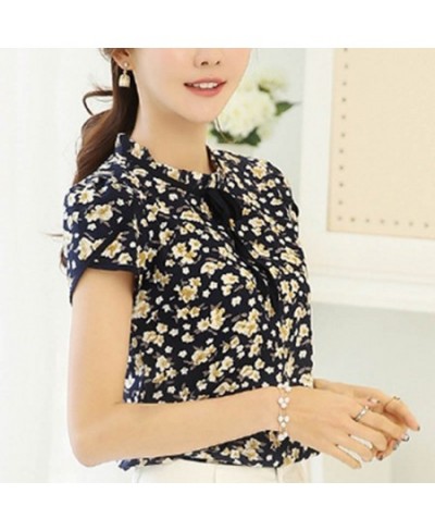 Fashionable Elegant Women Floral Print Blouse Short Sleeve Loose Chiffon Shirt For Daily Office $18.33 - Women Tops