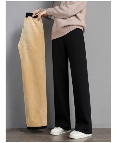 Women Warm Winter Plush Thick Pants Lambskin Cashmere Trousers High Waist Cotton Fleece Loose Female Wide Leg Pants PELEDRESS...