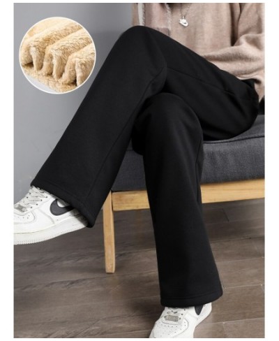 Women Warm Winter Plush Thick Pants Lambskin Cashmere Trousers High Waist Cotton Fleece Loose Female Wide Leg Pants PELEDRESS...