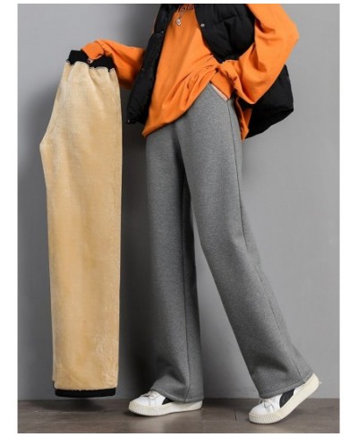 Women Warm Winter Plush Thick Pants Lambskin Cashmere Trousers High Waist Cotton Fleece Loose Female Wide Leg Pants PELEDRESS...