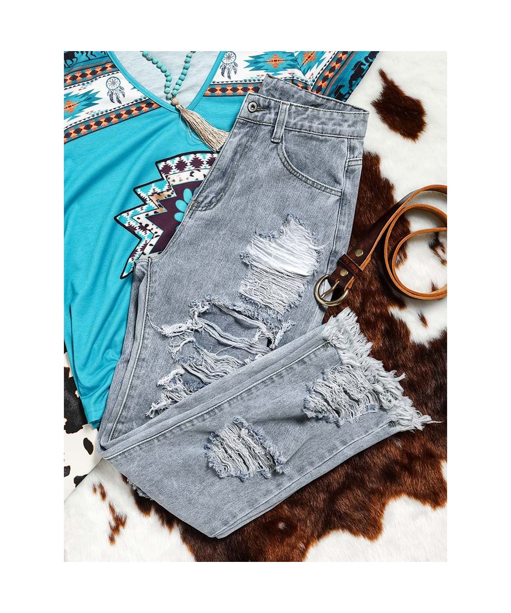 Double Side Ripped Hole Women Denim Jeans 2023 New Designer Frayed Hem Distressed Denim Pants Button Fly Casual Streetwear $5...