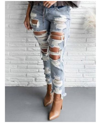 Double Side Ripped Hole Women Denim Jeans 2023 New Designer Frayed Hem Distressed Denim Pants Button Fly Casual Streetwear $5...